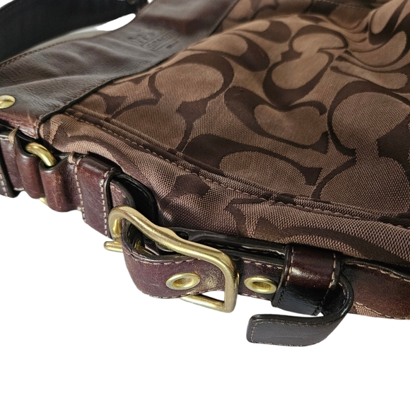 Coach 12674 Zoe Signature Logo Hobo Bag Brown Jaquard Shoulder Purse Large - Picture 7 of 14